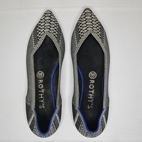 Womens Rothys The Point Black White Python Pointed Toe Ballet Flat Retired 8.5 - Picture 1 of 14